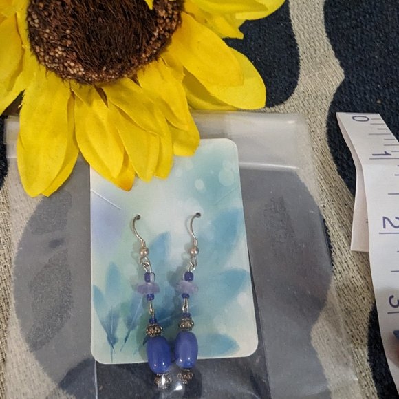 Natural Blue Semi-precious Gemstone (Smooth) Daggles or Drop Earrings (handcraf) - Picture 1 of 8